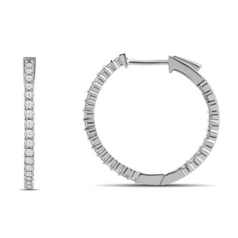 REAL DIAMOND 14KT WHITE GOLD HOOP EARRING 1CT DIAMOND