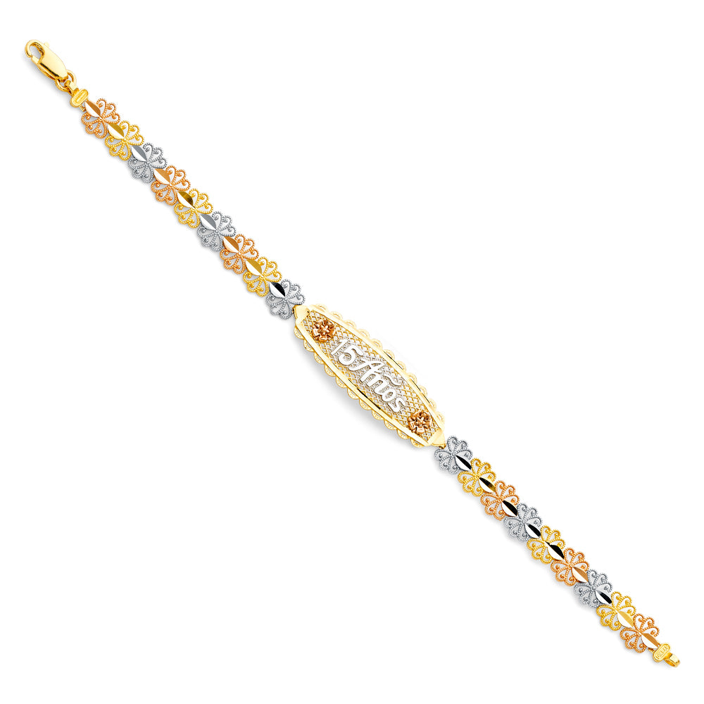 14KT REAL GOLD 15 AÑOS TRICOLOR BRACELET