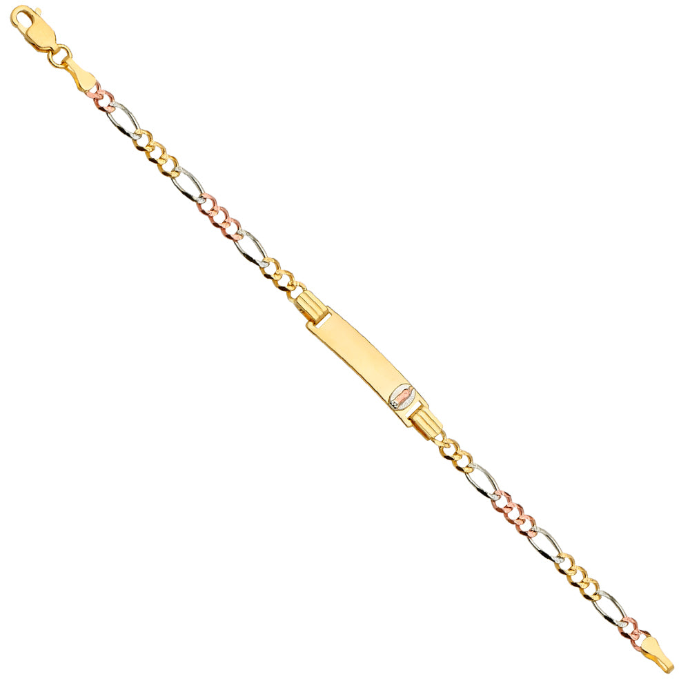 14KT REAL GOLD BABY ID BRACELET WITH TRICOLOR FIGARO LINK