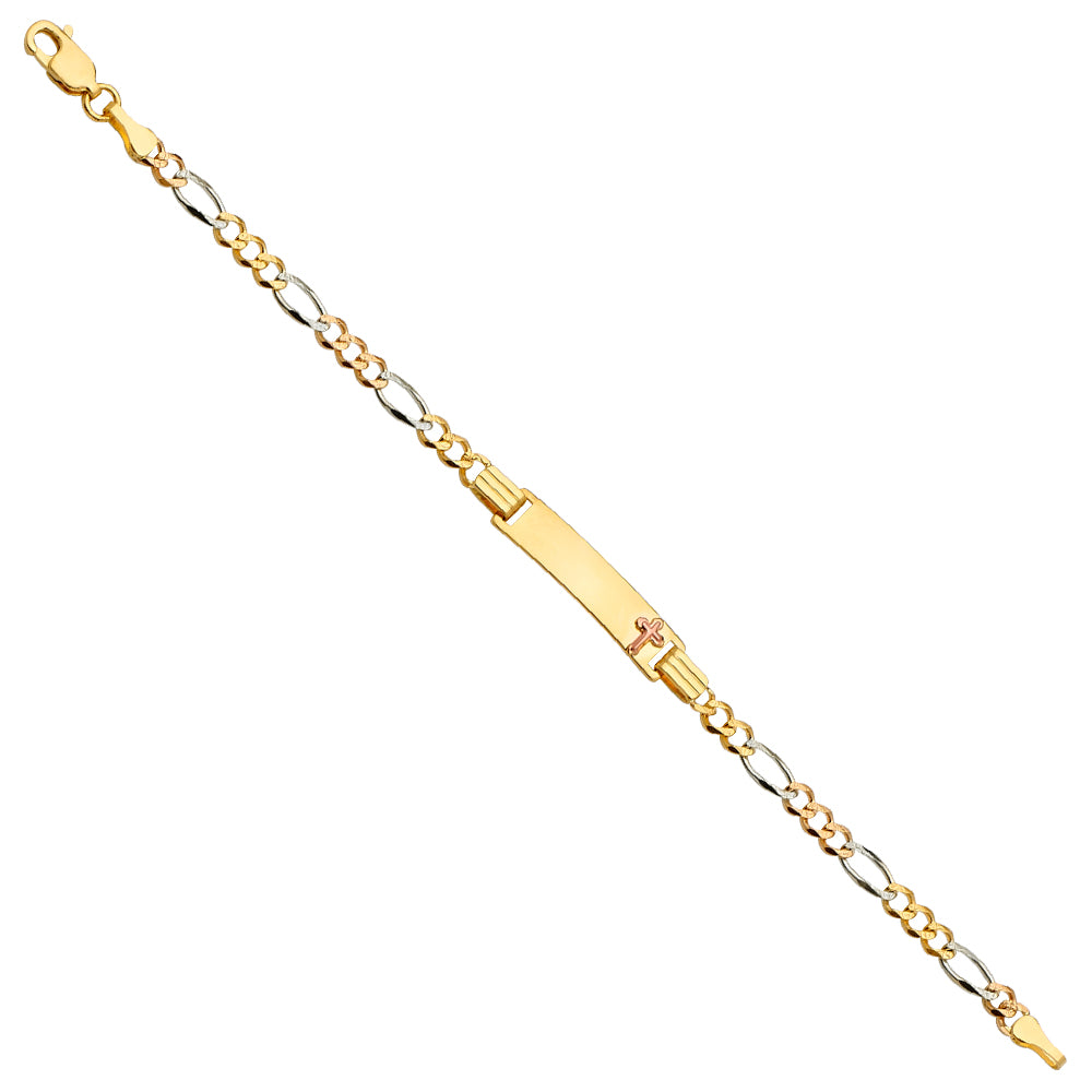 14KT REAL GOLD TRICOLOR FIGARO LINK BABY ID BRACELET