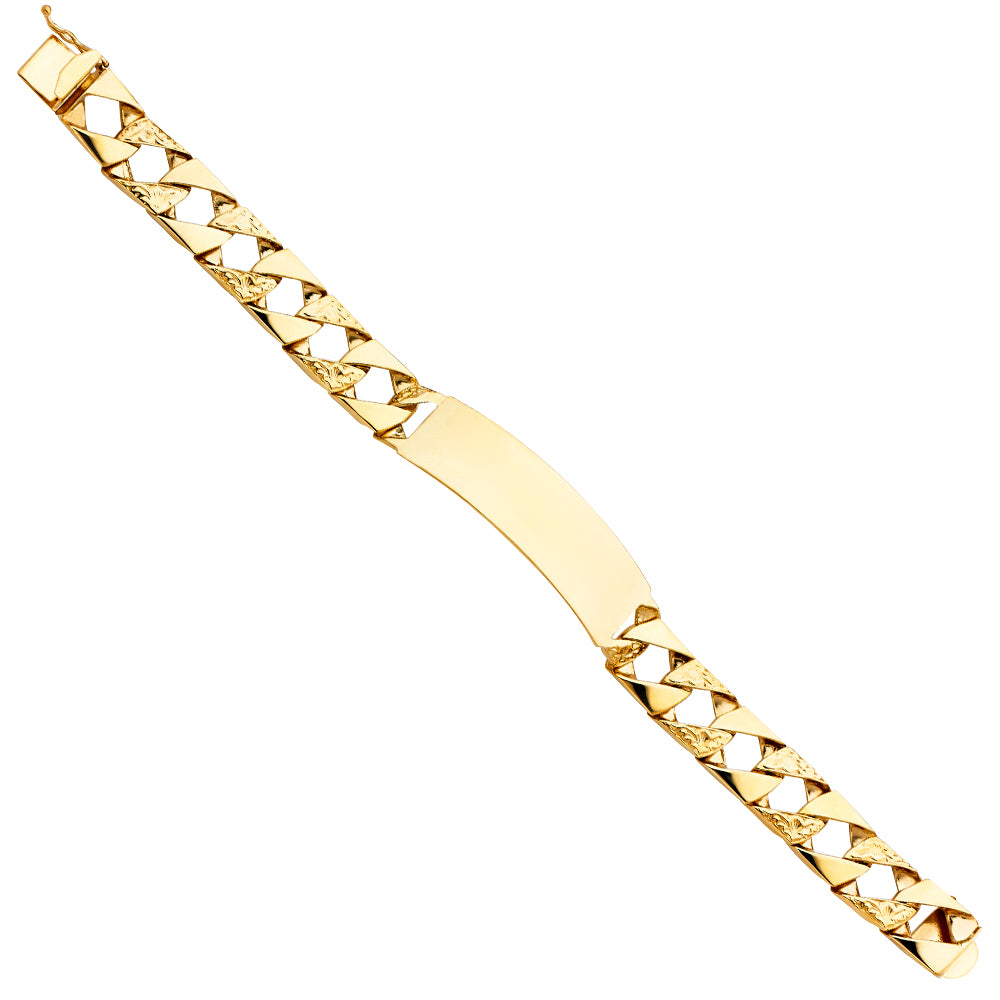 14KT REAL GOLD MEN'S ID BRACELET WITH CUBAN LINK