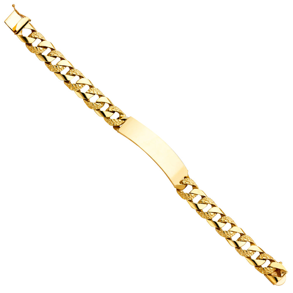 14KT REAL GOLD CUBAN LINK ID BRACELET FOR MEN