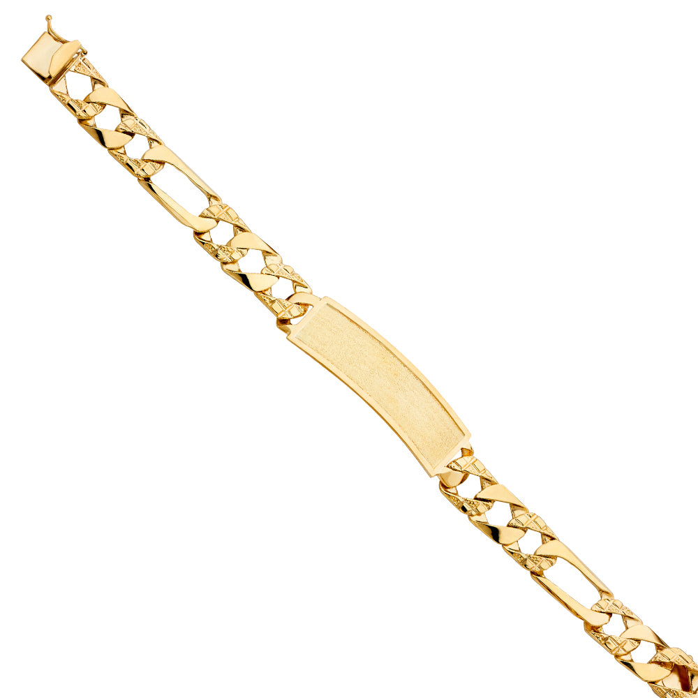 14KT REAL GOLD FIGARO ID BRACELET