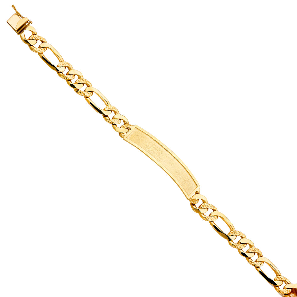 14KT REAL GOLD MEN FIGARO ID BRACELET