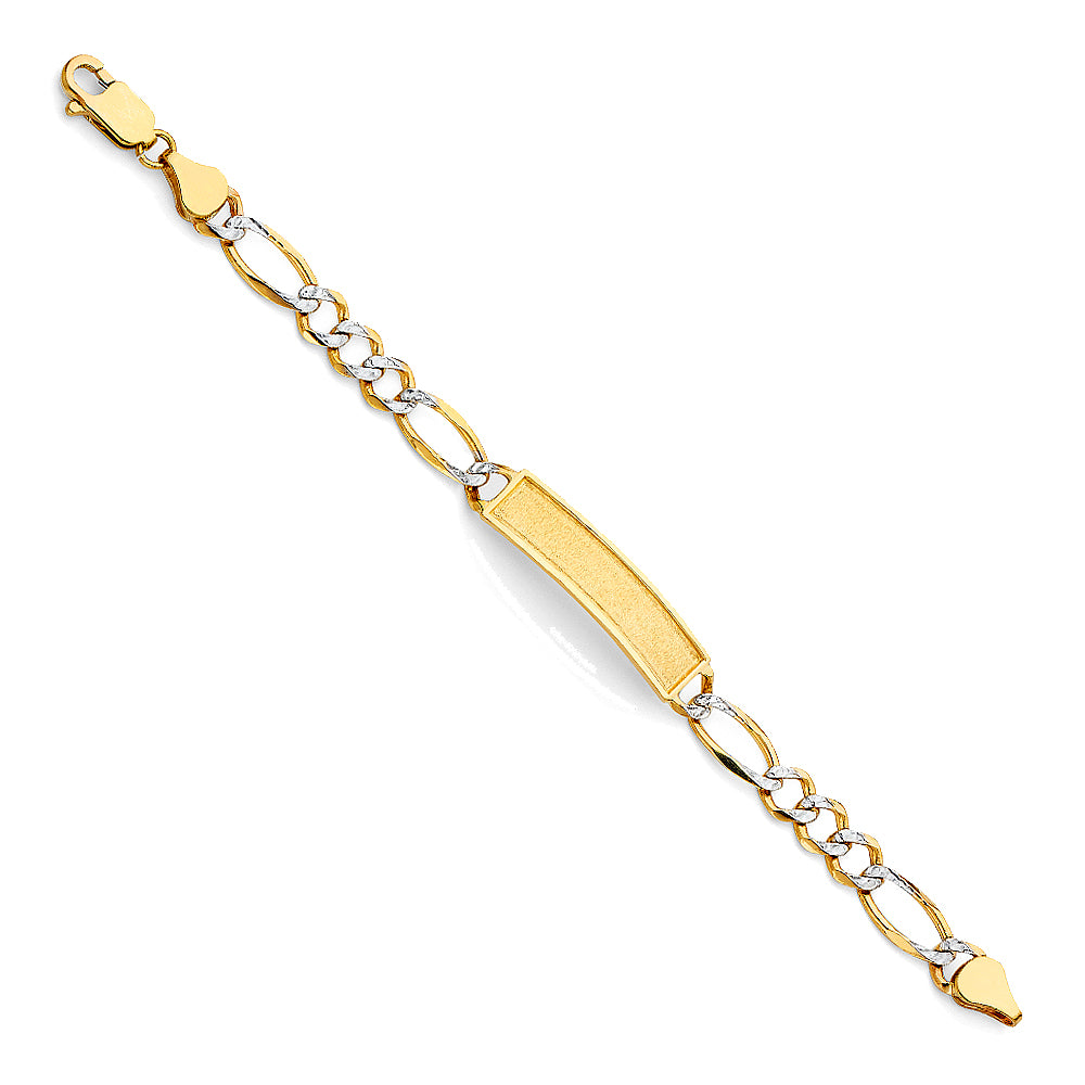 14KT REAL GOLD BABY ID BRACELET FIGARO TWO TONE LINK