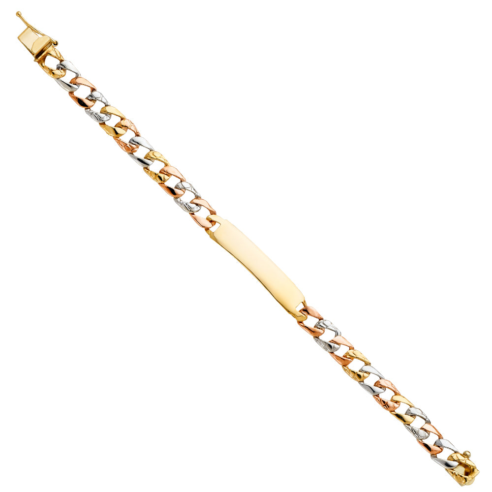 14KT REAL GOLD BABY ID BRACELET WITH TRICOLOR CUBAN LINK