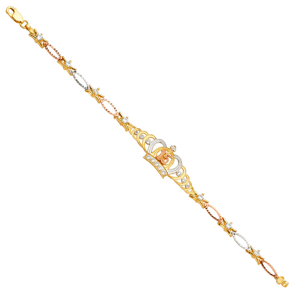 14KT REAL GOLD 15 AÑOS TRICOLOR BRACELET