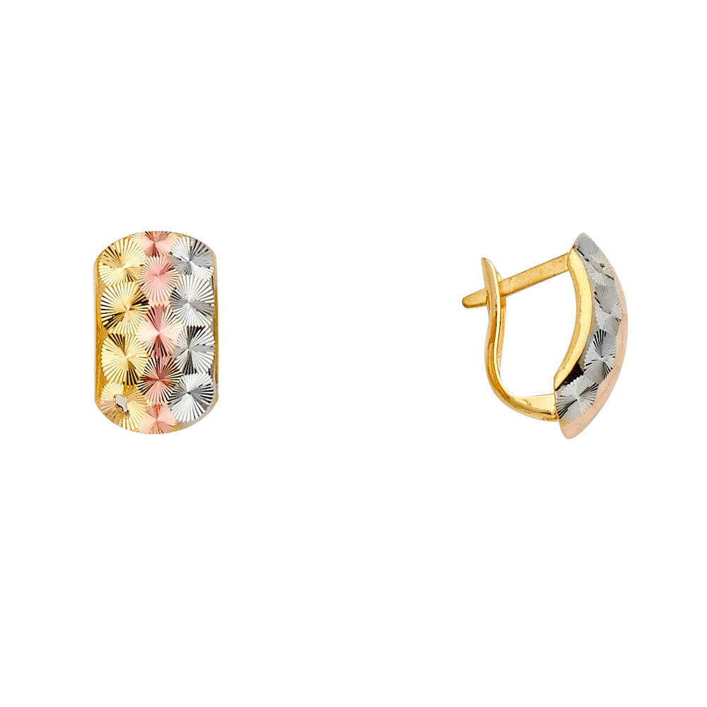 14KT REAL GOLD TRIO COLOR HUGGIE EARRING FOR WOMEN