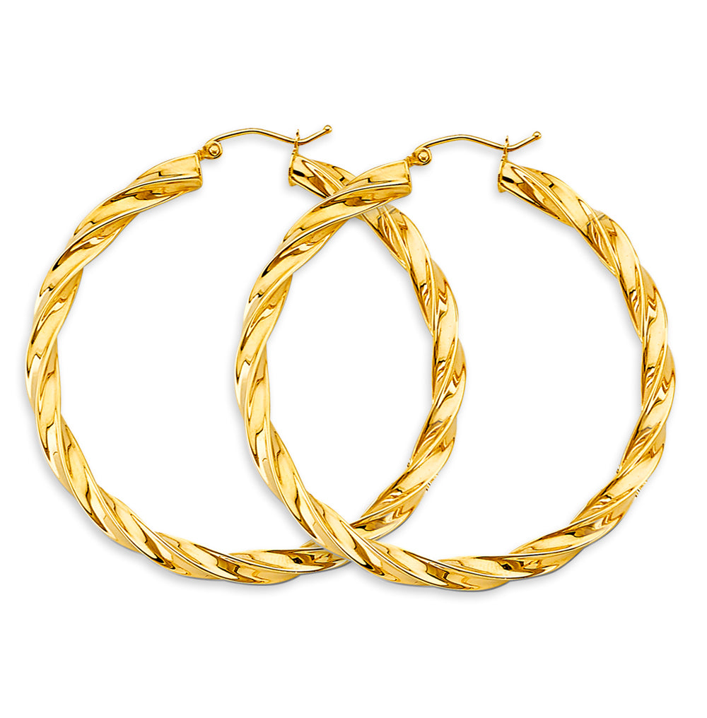 14K YELLOW GOLD TWISTED HOOP EARRING