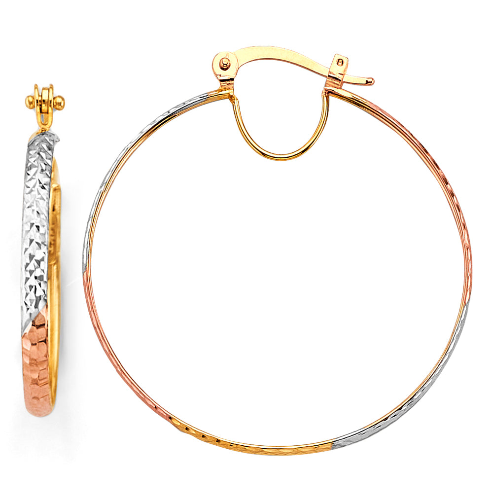 14KT REAL GOLD TWO TONE HOOP EARRING FOR WOMEN
