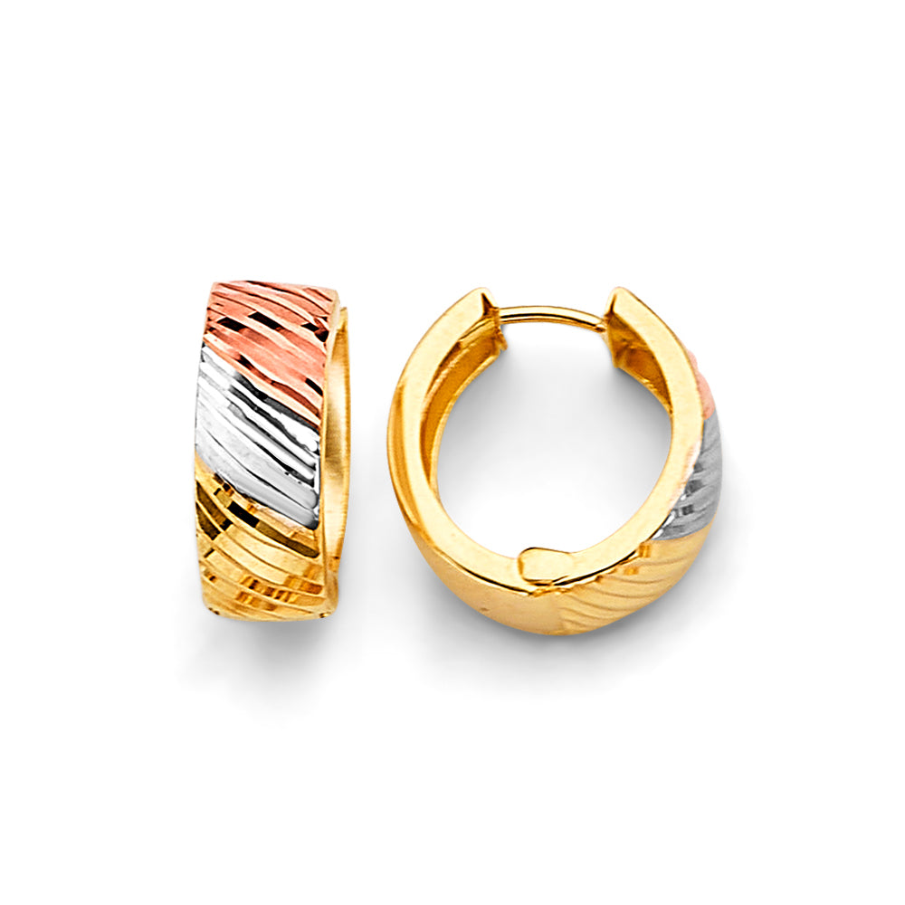 14KT REAL GOLD TRIO COLOR HUGGIE EARRING FOR WOMEN