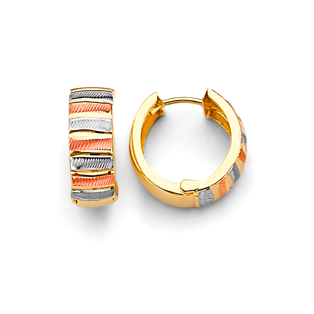 14KT REAL GOLD TRIO COLOR HUGGIE EARRING FOR WOMEN