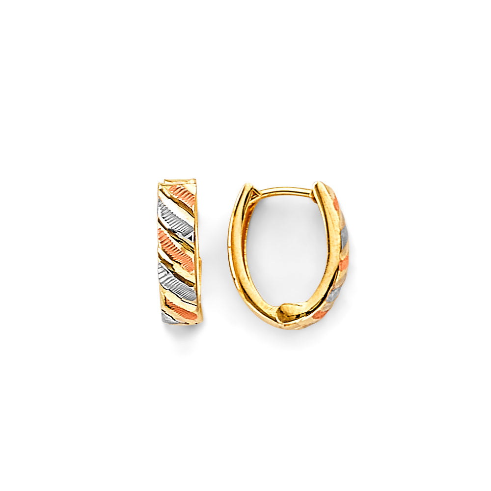 14KT REAL GOLD TRIO COLOR HUGGIE EARRING FOR WOMEN