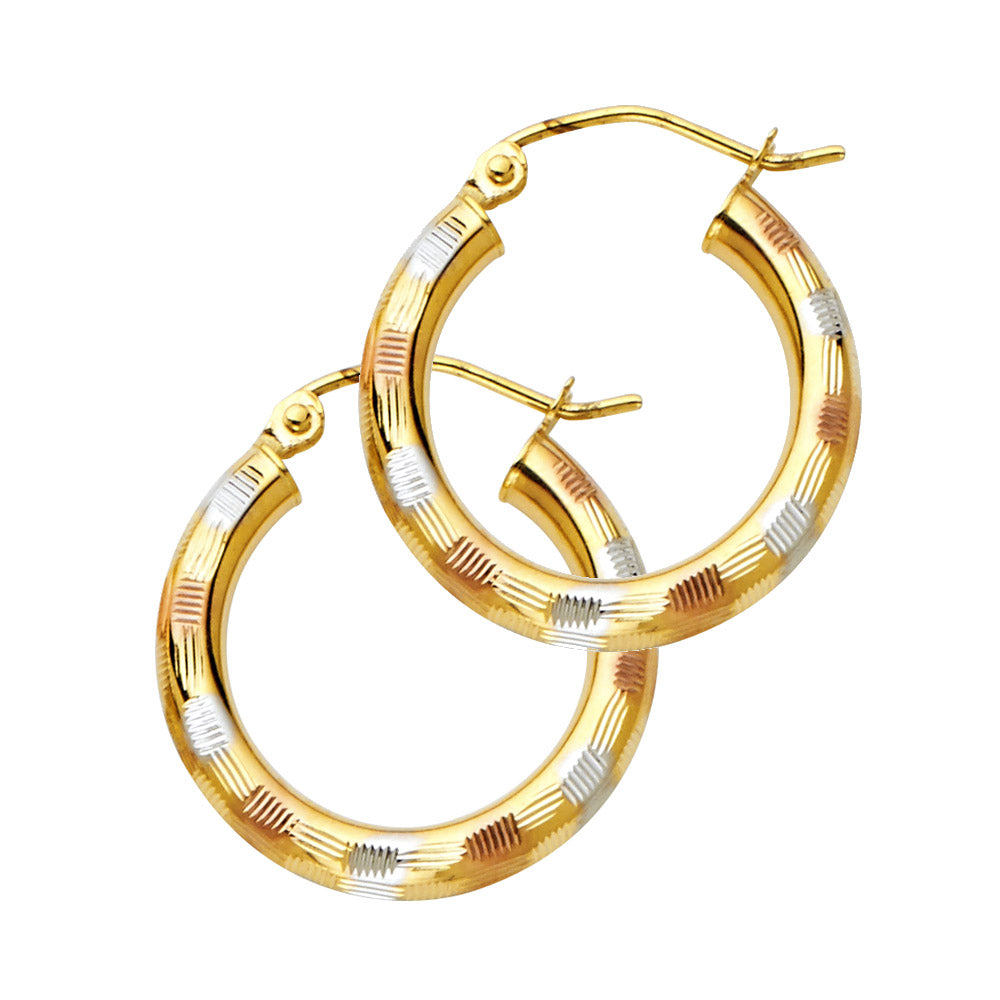 14KT REAL GOLD FANCY HOOPS EARRING FOR WOMEN