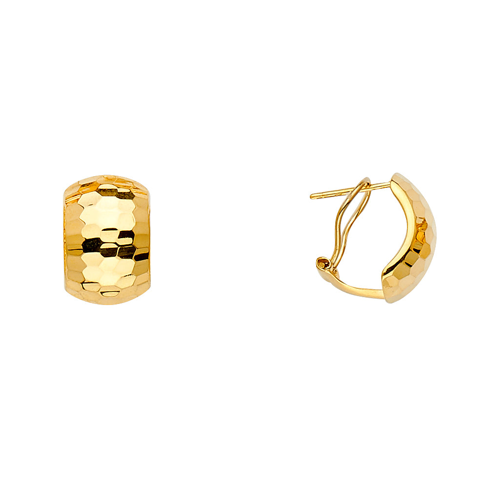 14KT REAL GOLD FACET DESIGN HUGGIES EARRING
