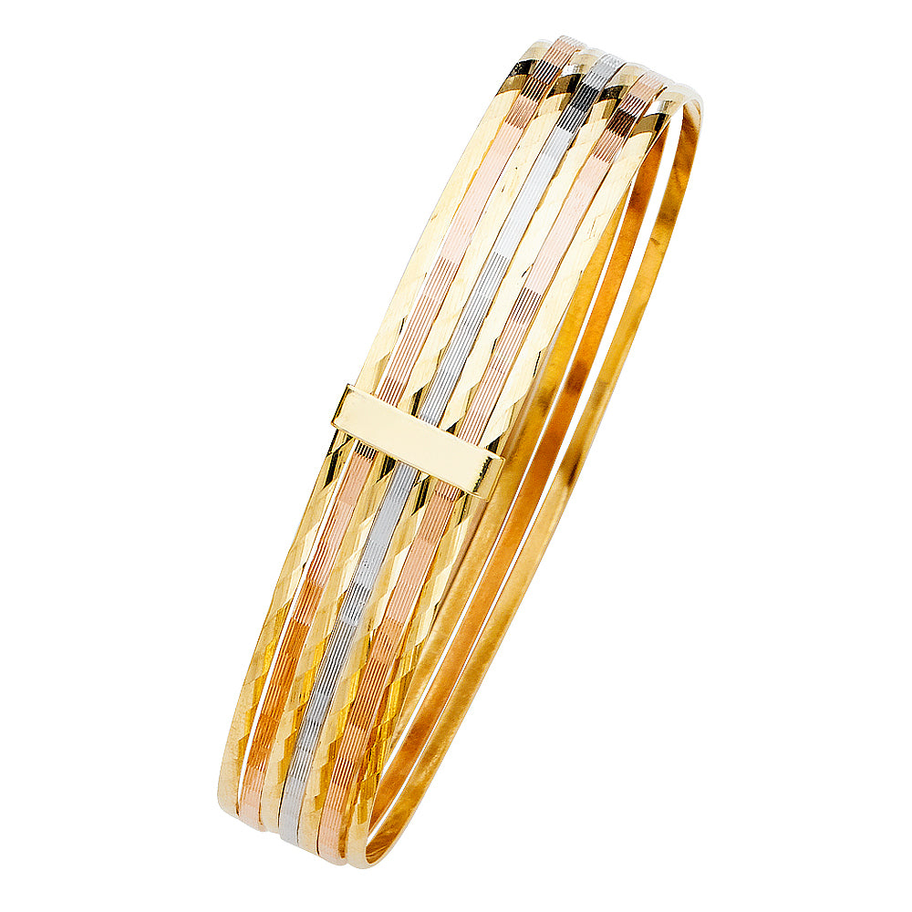 14KT REAL GOLD TRICOLOR HOLLOW BANGLE