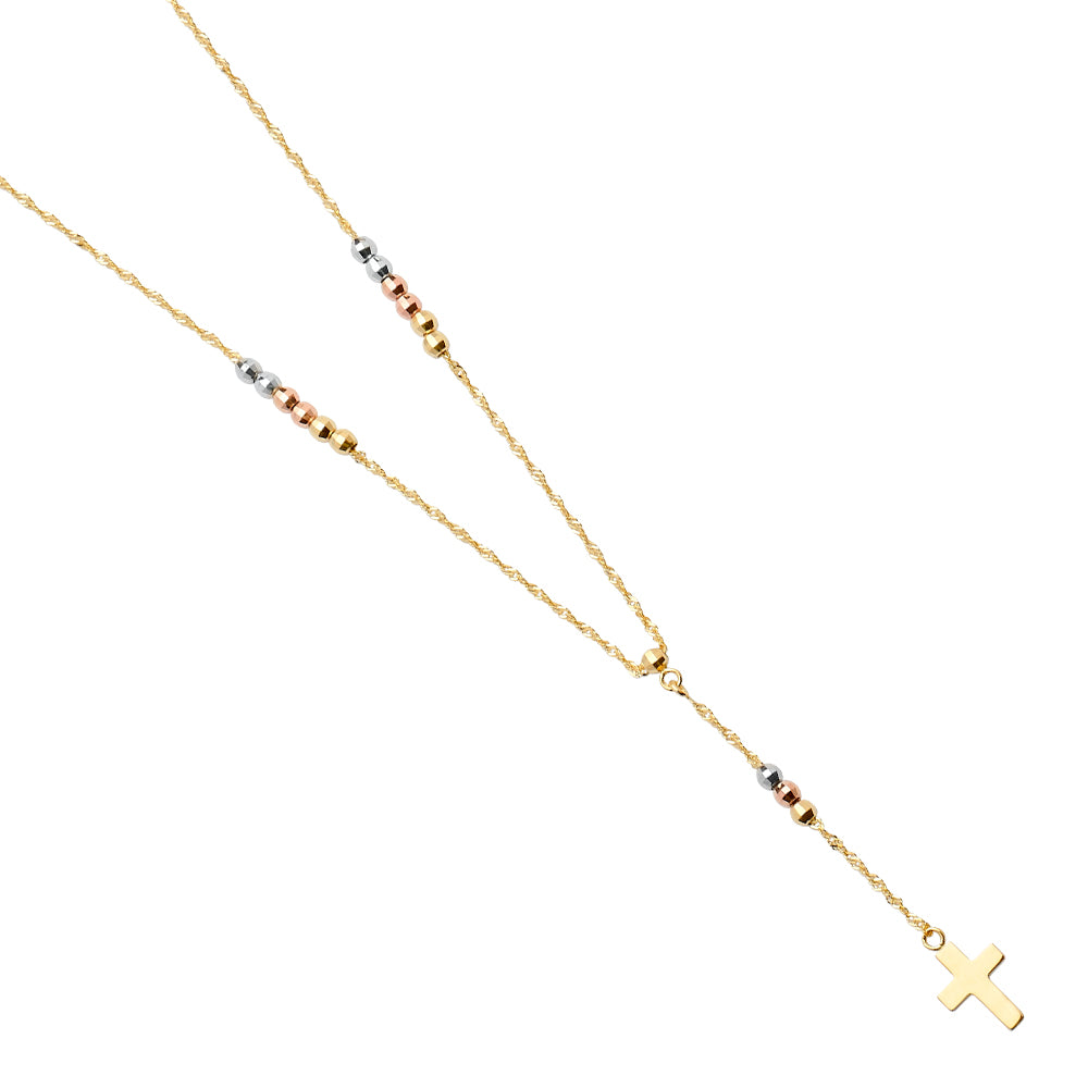 14KT REAL GOLD TRIO COLOR ROSARY NECKLACE