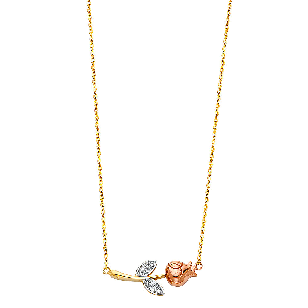 14KT REAL GOLD ROSE NECKLACE FOR WOMEN