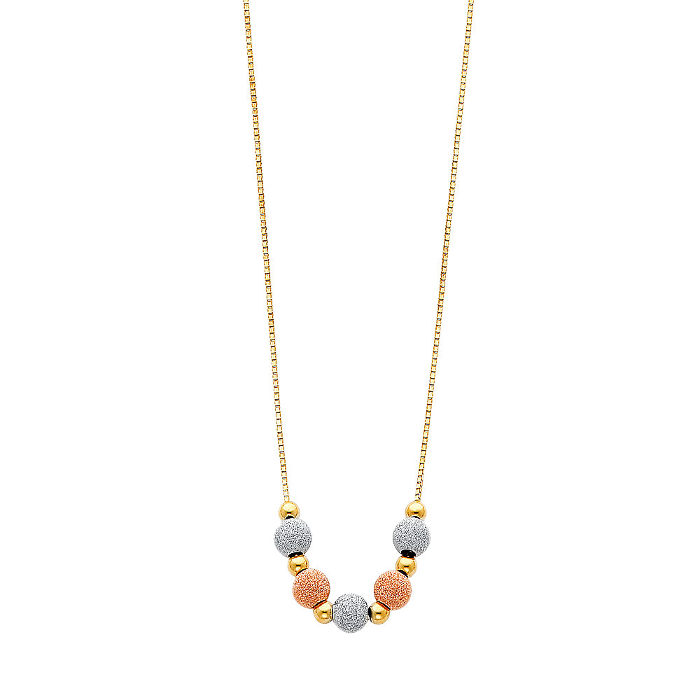 14KT REAL GOLD BALL NECKLACE TRIO COLOR