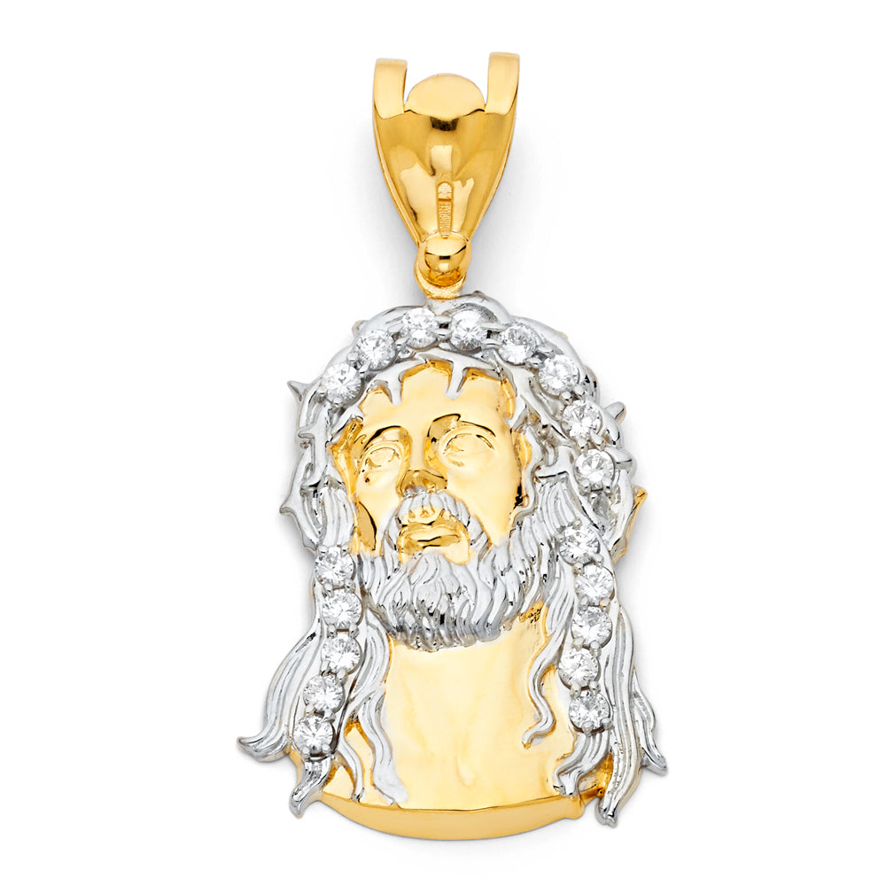 14KT REAL GOLD TWO-TONE JESUS FACE PENDANT