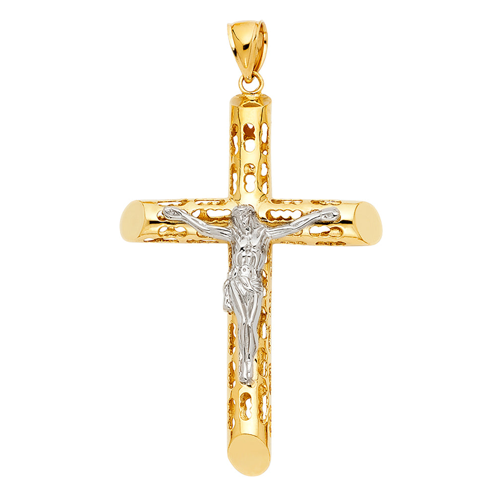 14KT REAL GOLD TWO-TONE CRUCIFIX