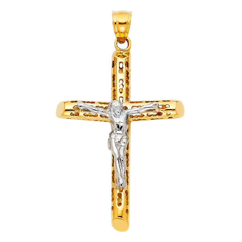 14KT REAL GOLD TWO-TONE CRUCIFIX