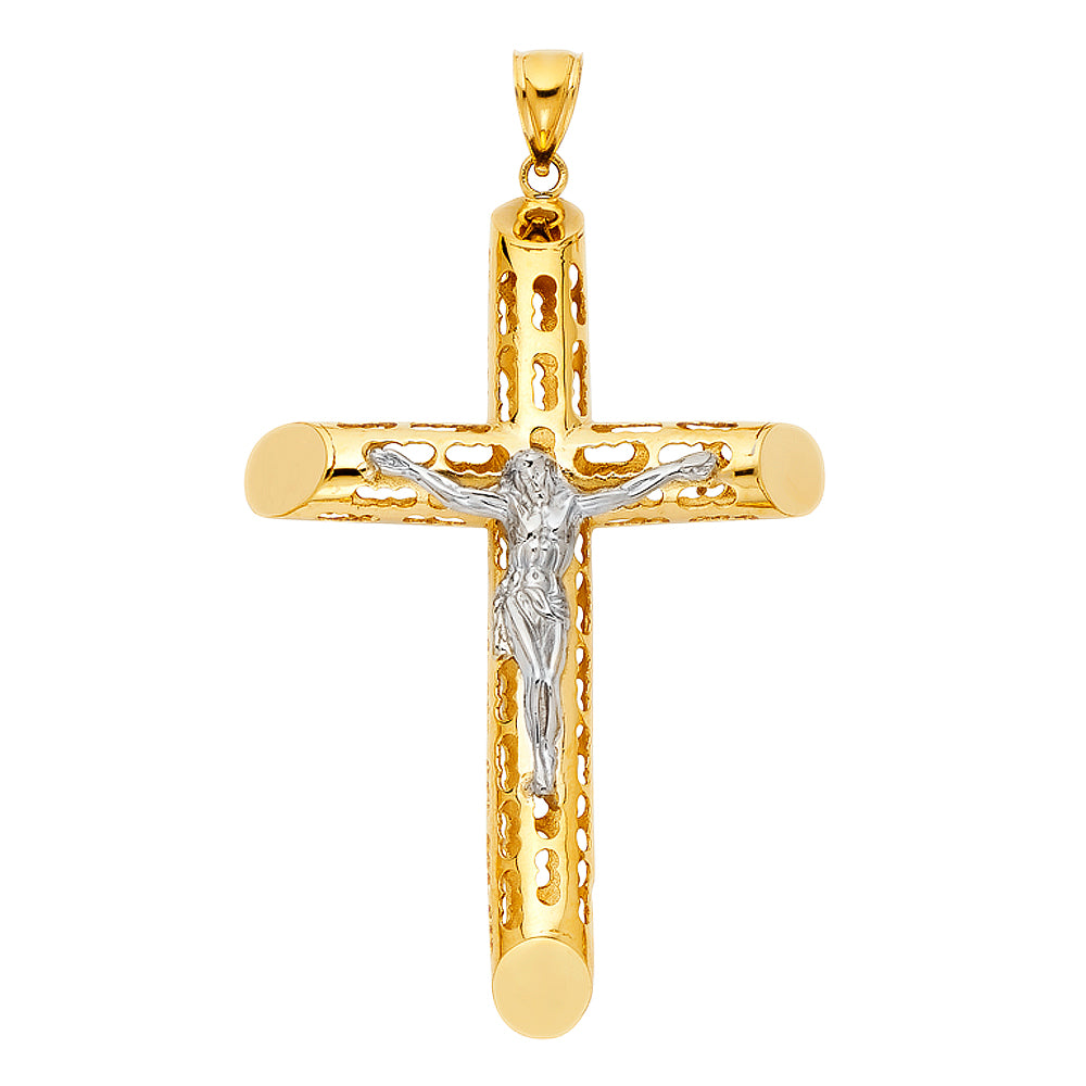 14KT REAL GOLD TWO-TONE CRUCIFIX