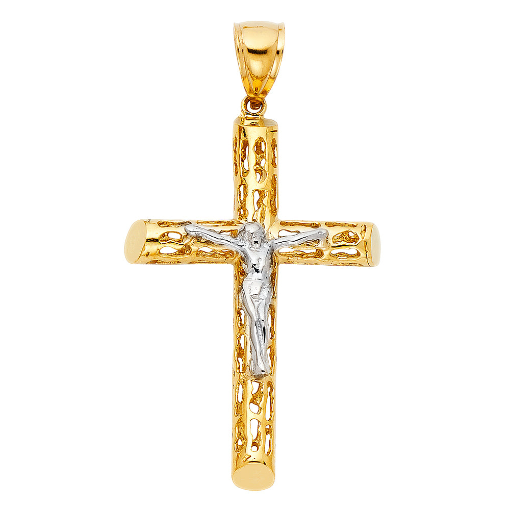 14KT REAL GOLD TWO-TONE CRUCIFIX