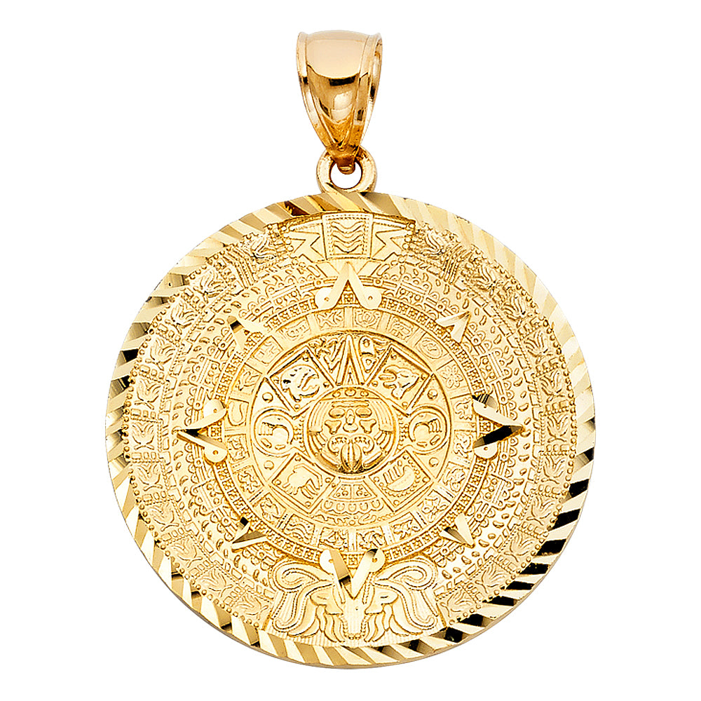 14KT REAL GOLD AZTEC CALENDAR PENDANT