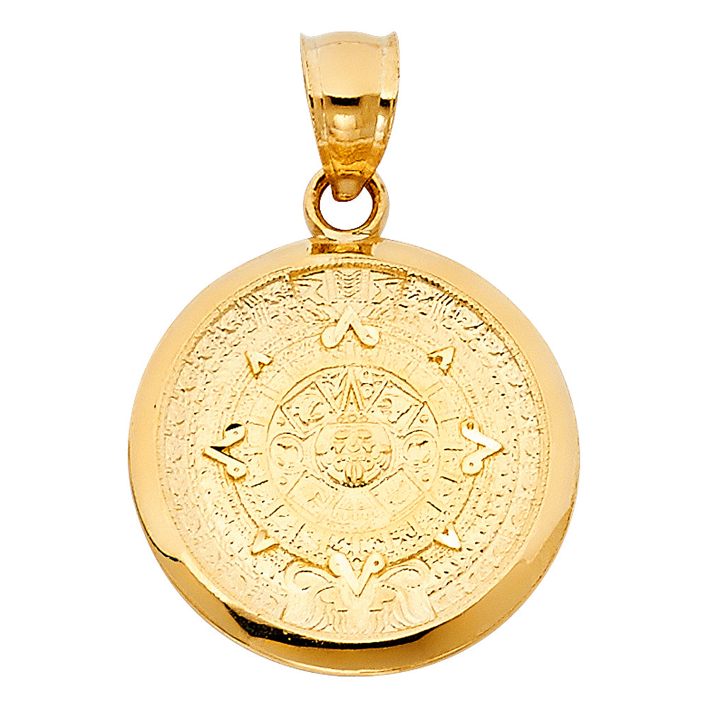 14KT REAL GOLD AZTEC MAYAN SUN CALENDAR PENDANT