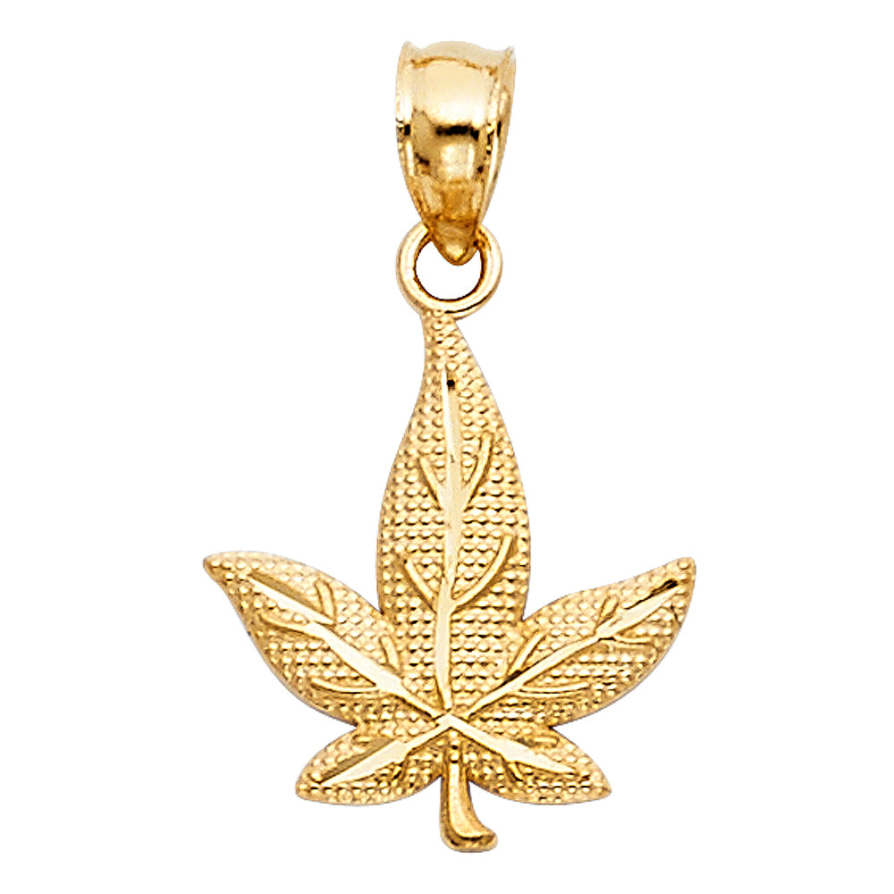 14KT REAL GOLD WEED LEAF PENDANT