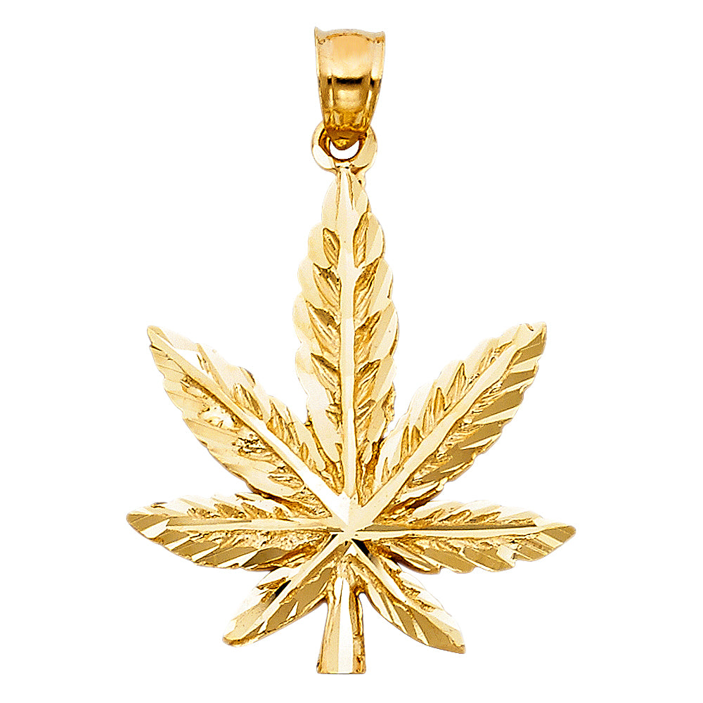 14KT REAL GOLD MARIJUANA LEAF