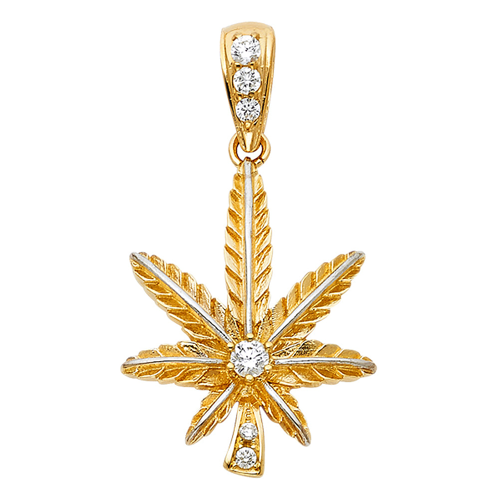 14KT REAL GOLD WEED LEAF