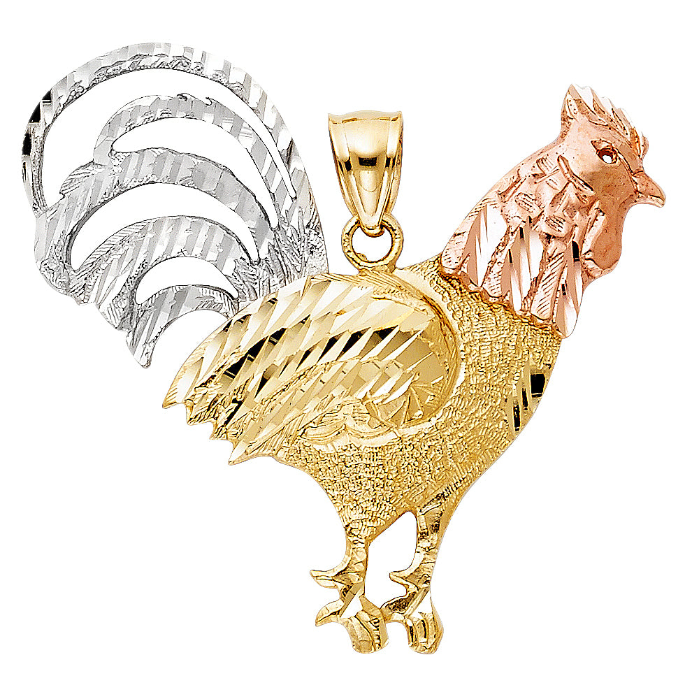 14KT REAL GOLD TRICOLOR ROOSTER PENDANT