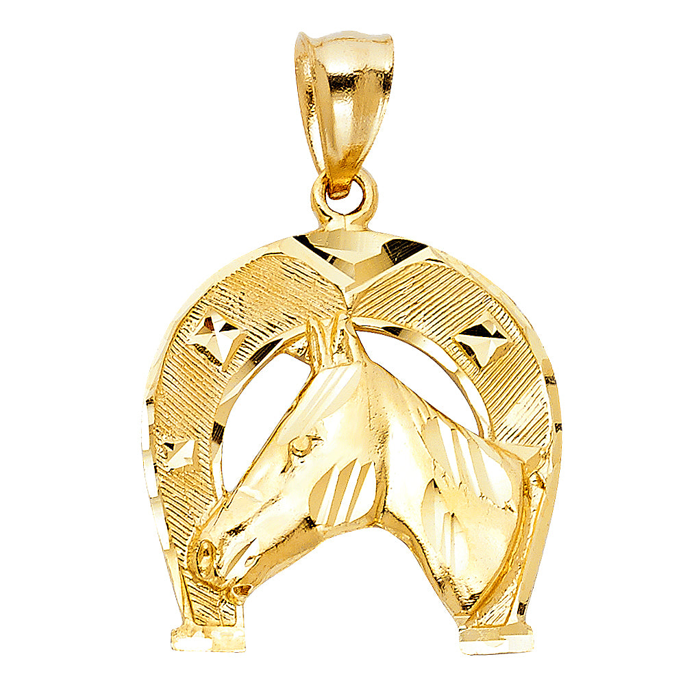 14KT REAL GOLD LUCKY HORSESHOE PENDANT