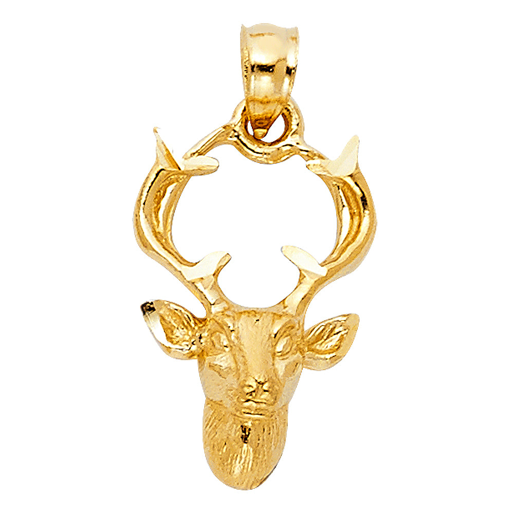 14KT REAL GOLD BUCK DEER HEAD PENDANT