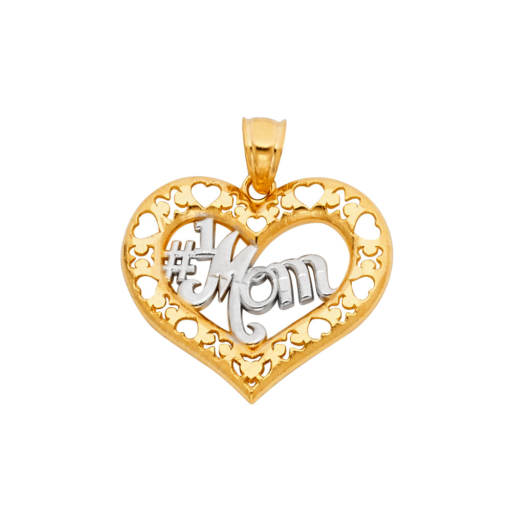 14KT REAL GOLD HEART PENDANT "MOM"