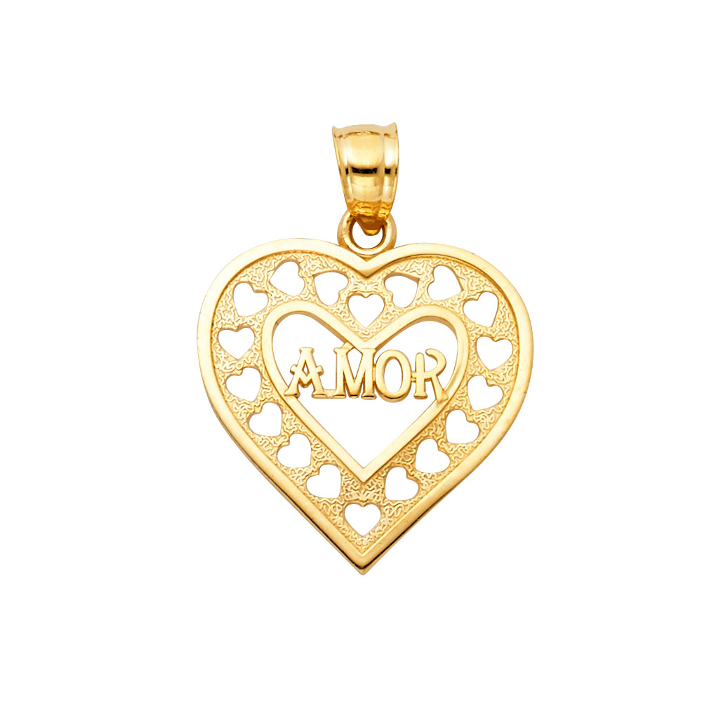 14KT REAL GOLD HEART "AMOR" PENDANT FOR WOMEN