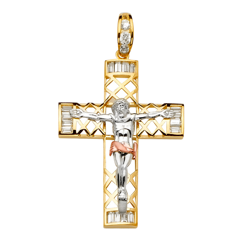 14KT REAL GOLD TRICOLOR UNISEX CRUCIFIX