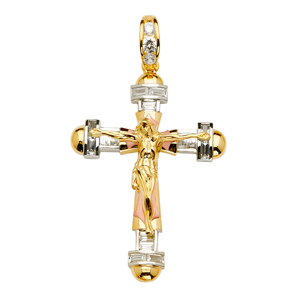 14KT REAL GOLD TRICOLOR CRUCIFIX PENDANT