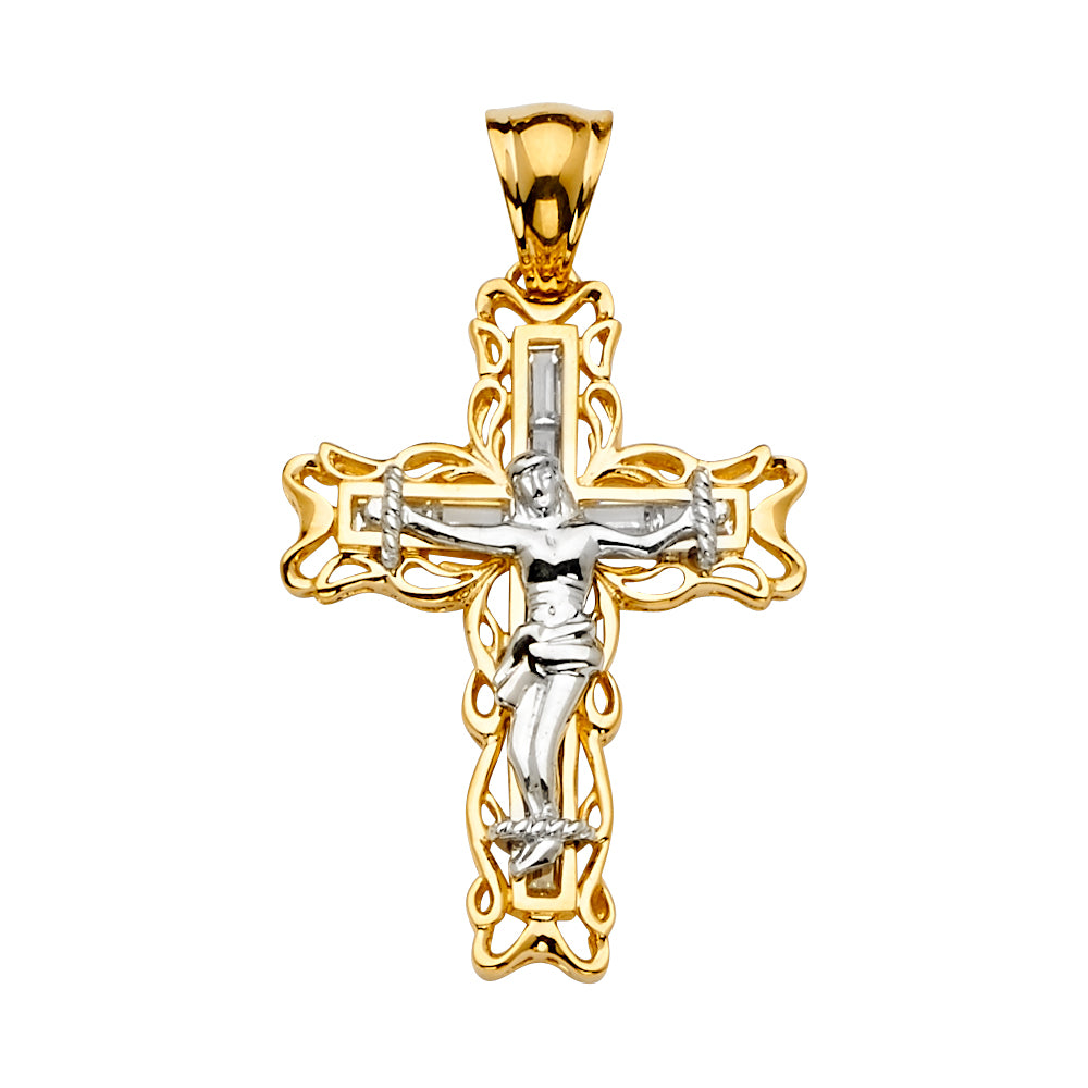 14KT REAL GOLD TWO-TONE CRUCIFIX PENDANT