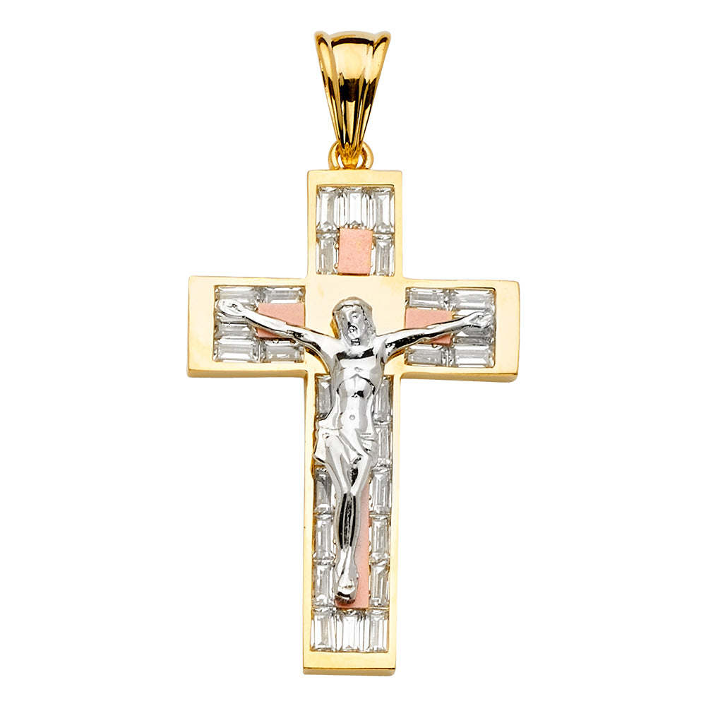 14KT REAL GOLD TRICOLOR CRUCIFIX PENDANT