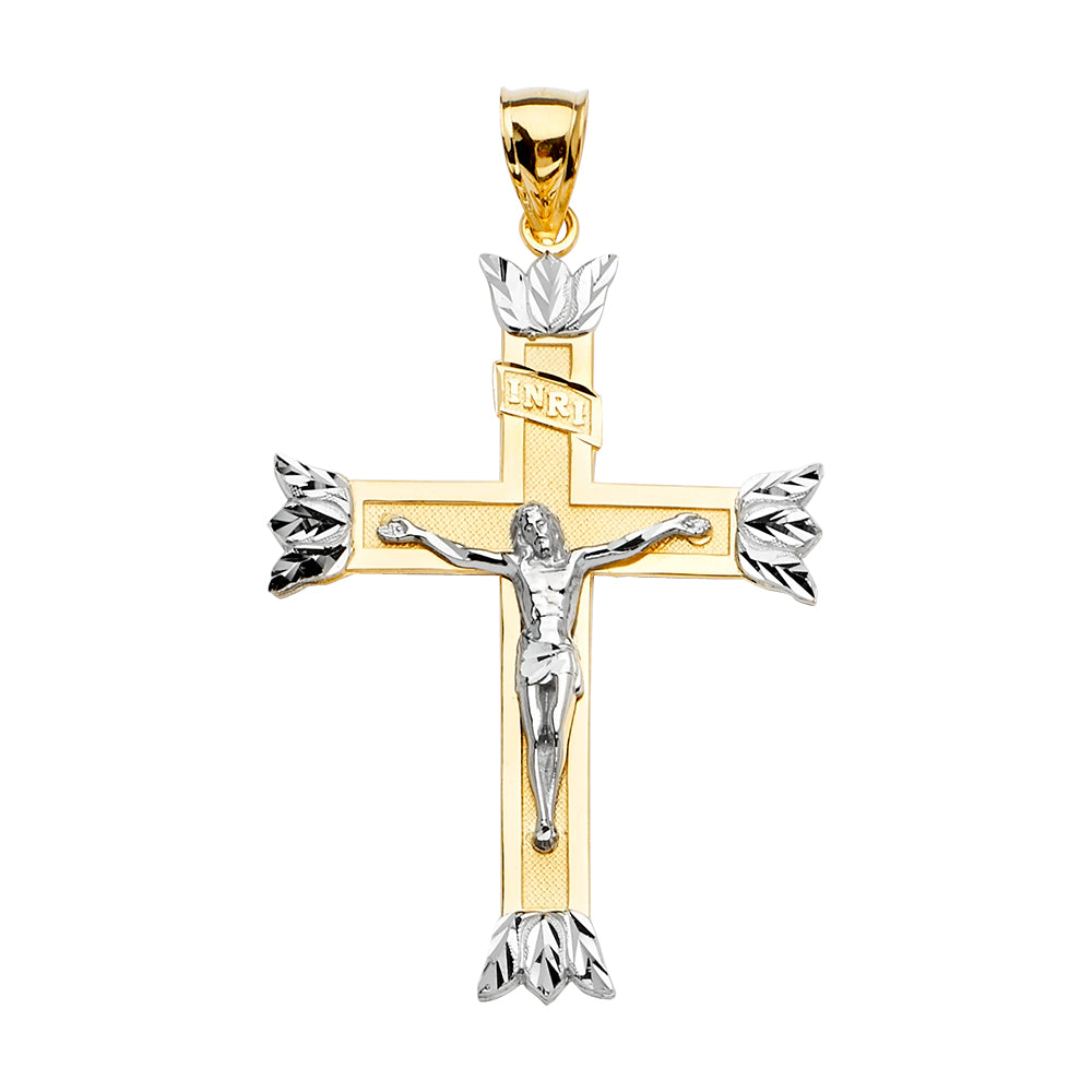 14kt REAL GOLD CRUCIFIX TWO-TONE PENDANT