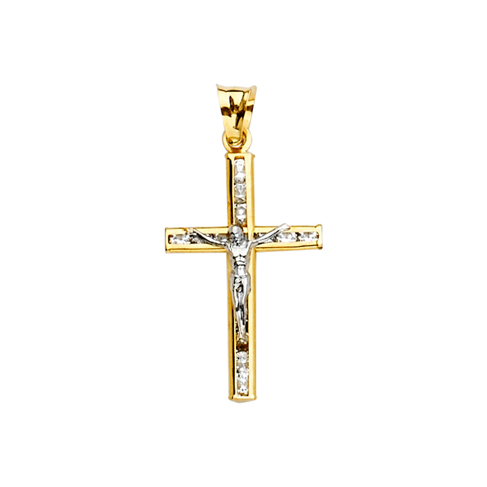14KT REAL GOLD LIGHTWEIGHT TWO-TONE CRUCIFIX