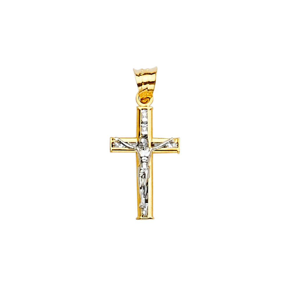 14KT REAL GOLD TWO-TONE CRUCIFIX PENDANT