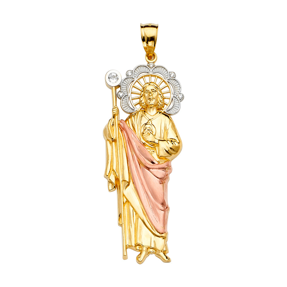 14KT REAL GOLD TRICOLOR SAINT JUDE THADDEUS PENDANT
