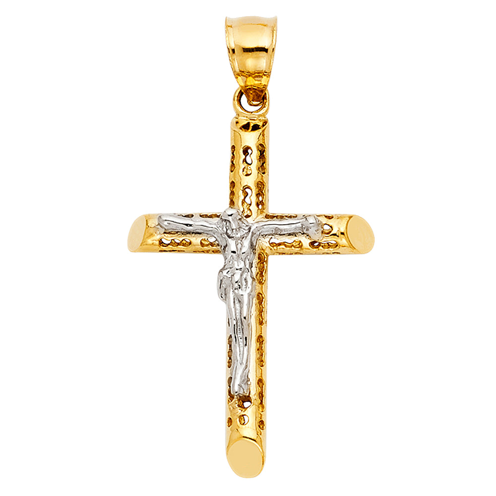 14KT REAL GOLD TWO-TONE CRUCIFIX