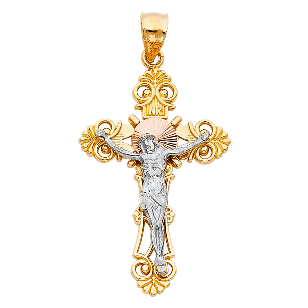 14KT TRICOLOR CRUCIFIX PENDANT