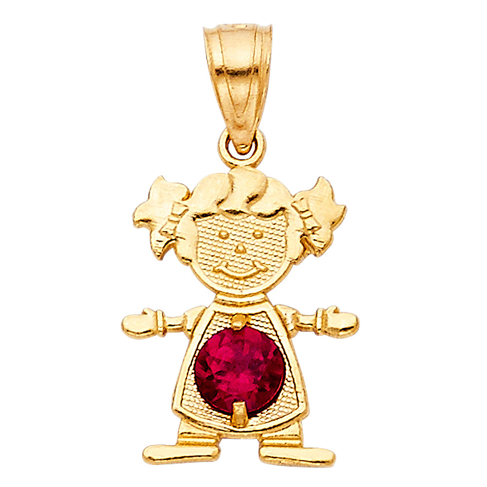 14KT REAL GOLD GIRL PENDANT WITH JULY BIRTH STONE