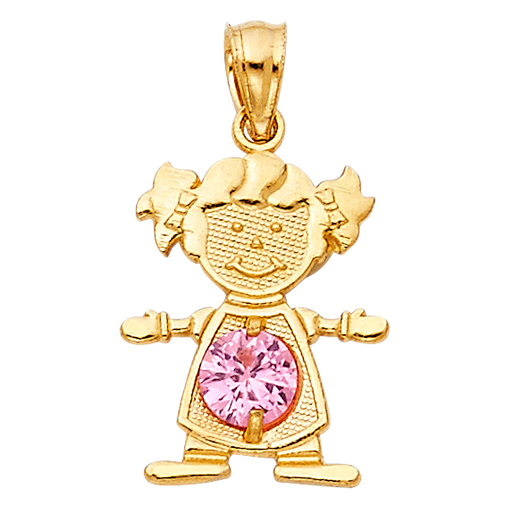 14KT REAL GOLD GIRL PENDANT WITH OCTOBER BIRTH STONE